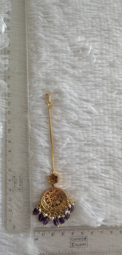 Antique gold tone purple flower tikka dj-51376
