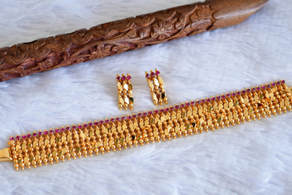 Gold look alike ruby stone elakka thali choker necklace dj-47726