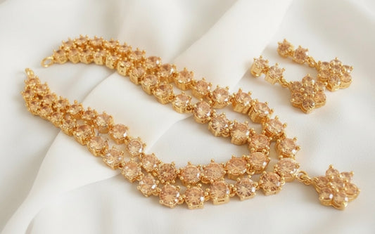 Gold tone Double Layer Gold stone Necklace Set-dj17182