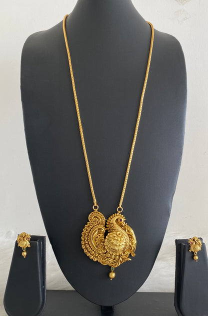 Antique gold tone 30 inches chain with annapakshi pendant set dj-54521