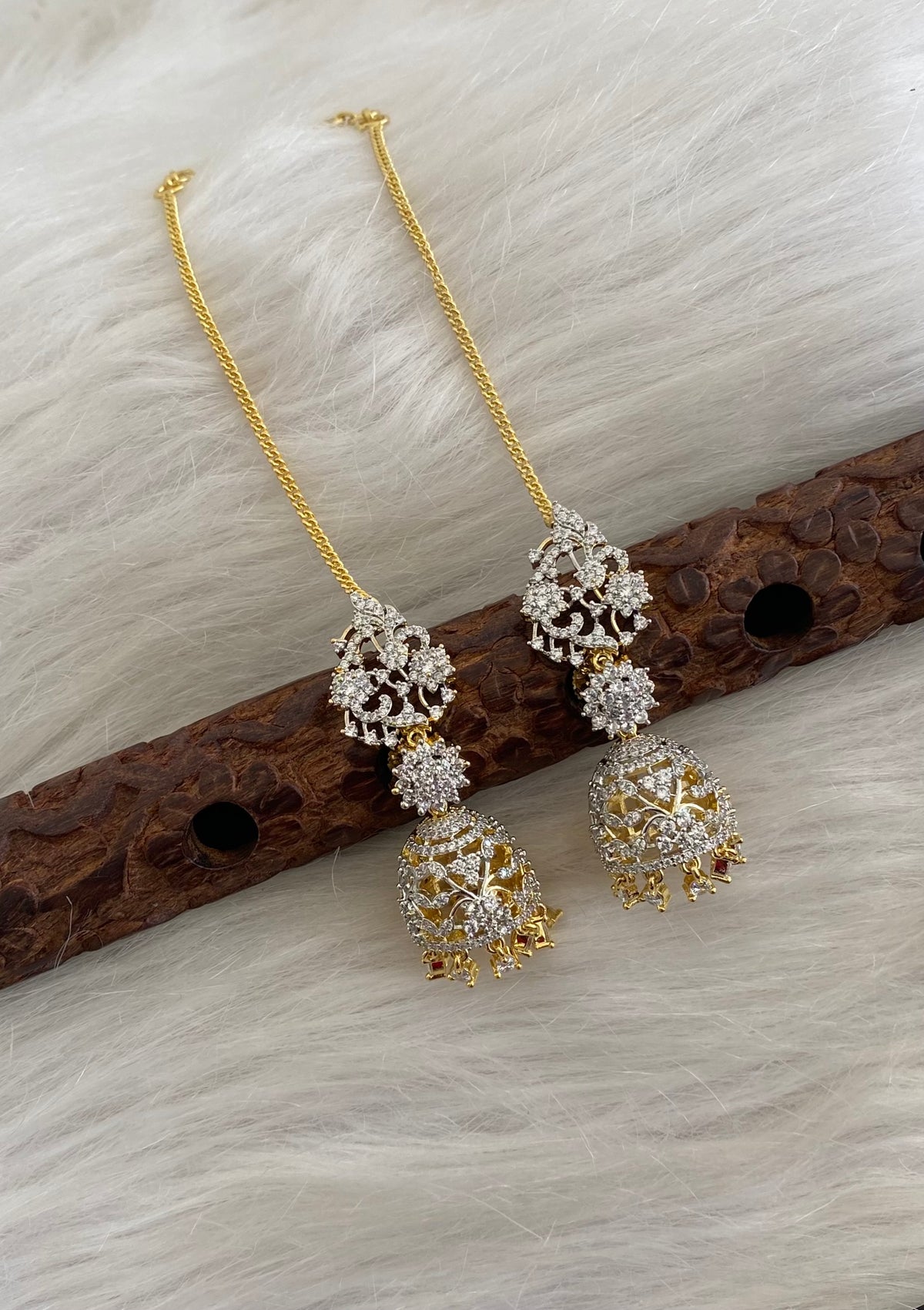 Two tone jhumkka with ear side chain dj-54660