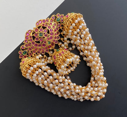 Antique gold tone kemp-green pearl hair jewel dj-53640