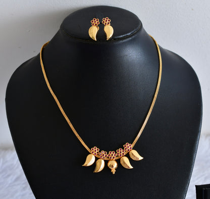 Gold tone pink flower stone mango necklace set dj-53047