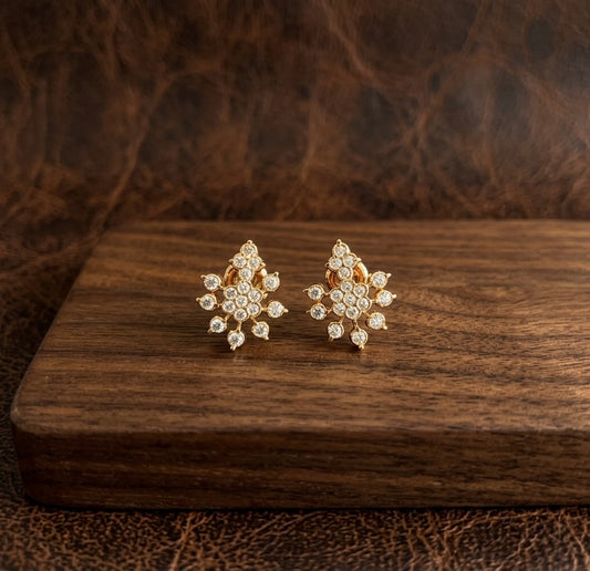 Gold tone AD white flower stud/earrings dj-53276