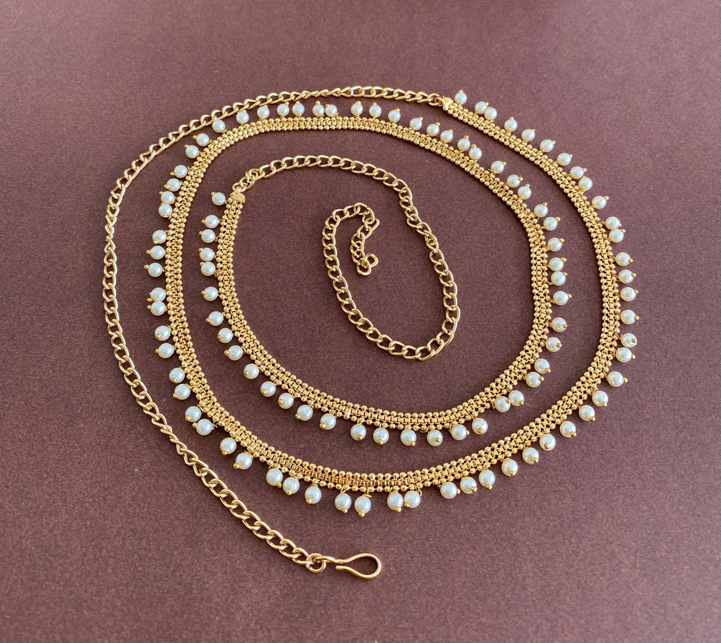 Antique gold tone pearl hip/waist chain dj-53205