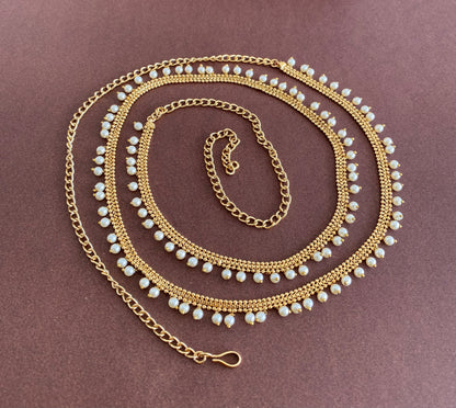 Antique gold tone pearl hip/waist chain dj-53205