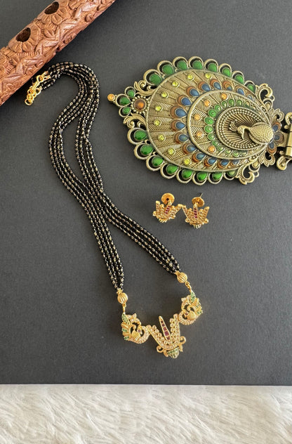 Matte finish cz pink-green Thirumal Nama peacock 18 inches mangalsutra set dj-52070