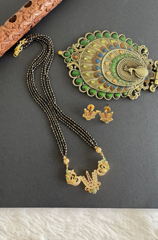 Matte finish cz pink-green Thirumal Nama peacock 18 inches mangalsutra set dj-52070