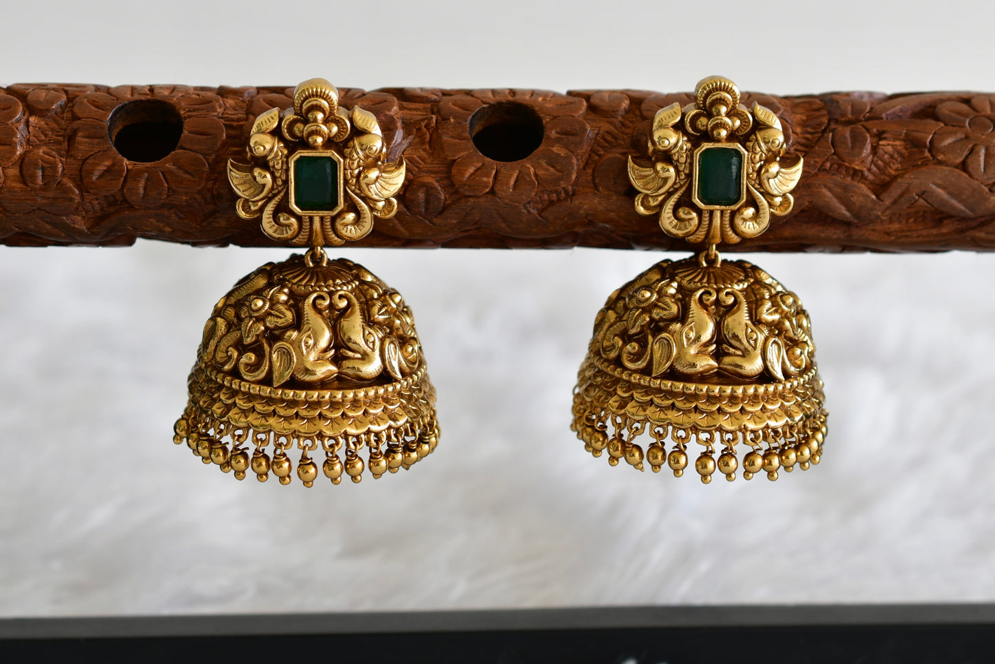 Antique gold tone green Nakshi huge elephant jhumkka dj-51878