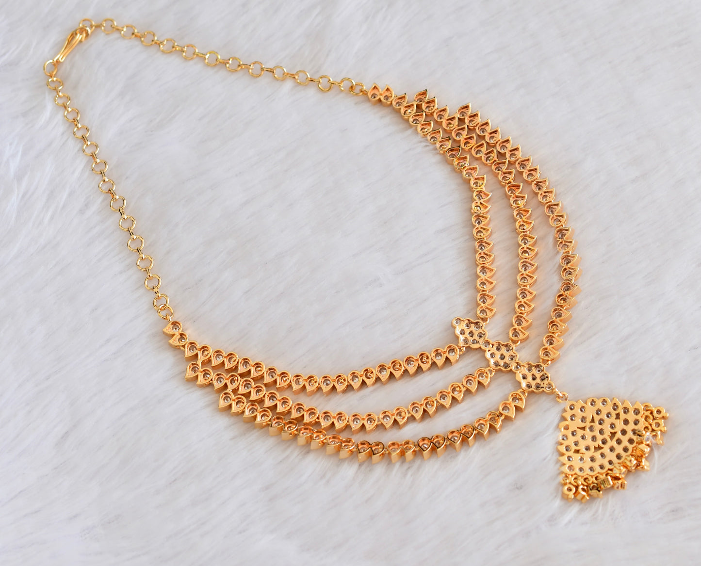 Gold tone AD white south indian style mango layer necklace  dj-53337