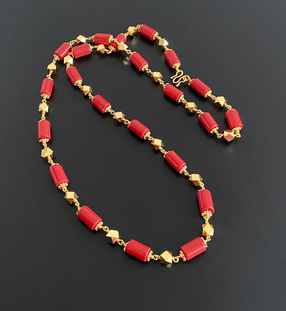 Gold tone coral-gold beaded chain dj-54978