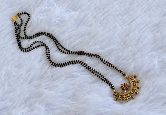 Antique gold tone cz pink-green 18 inches moon mangalsutra set dj-52345