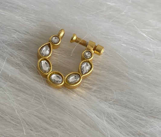 Gold tone kundan jadau white stone nose pin dj-53730