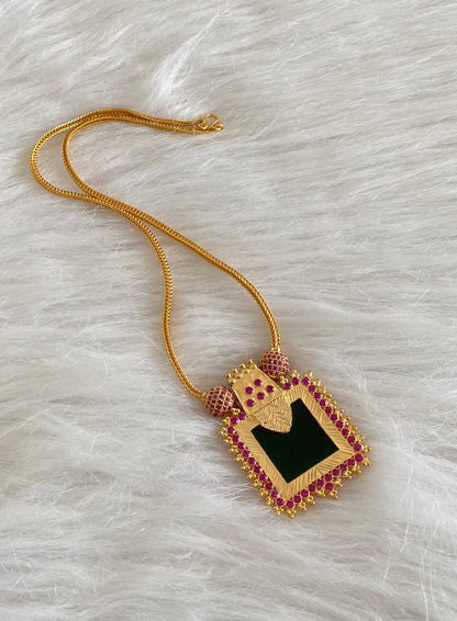 Gold tone pink-green stone kerala style necklace dj-54448