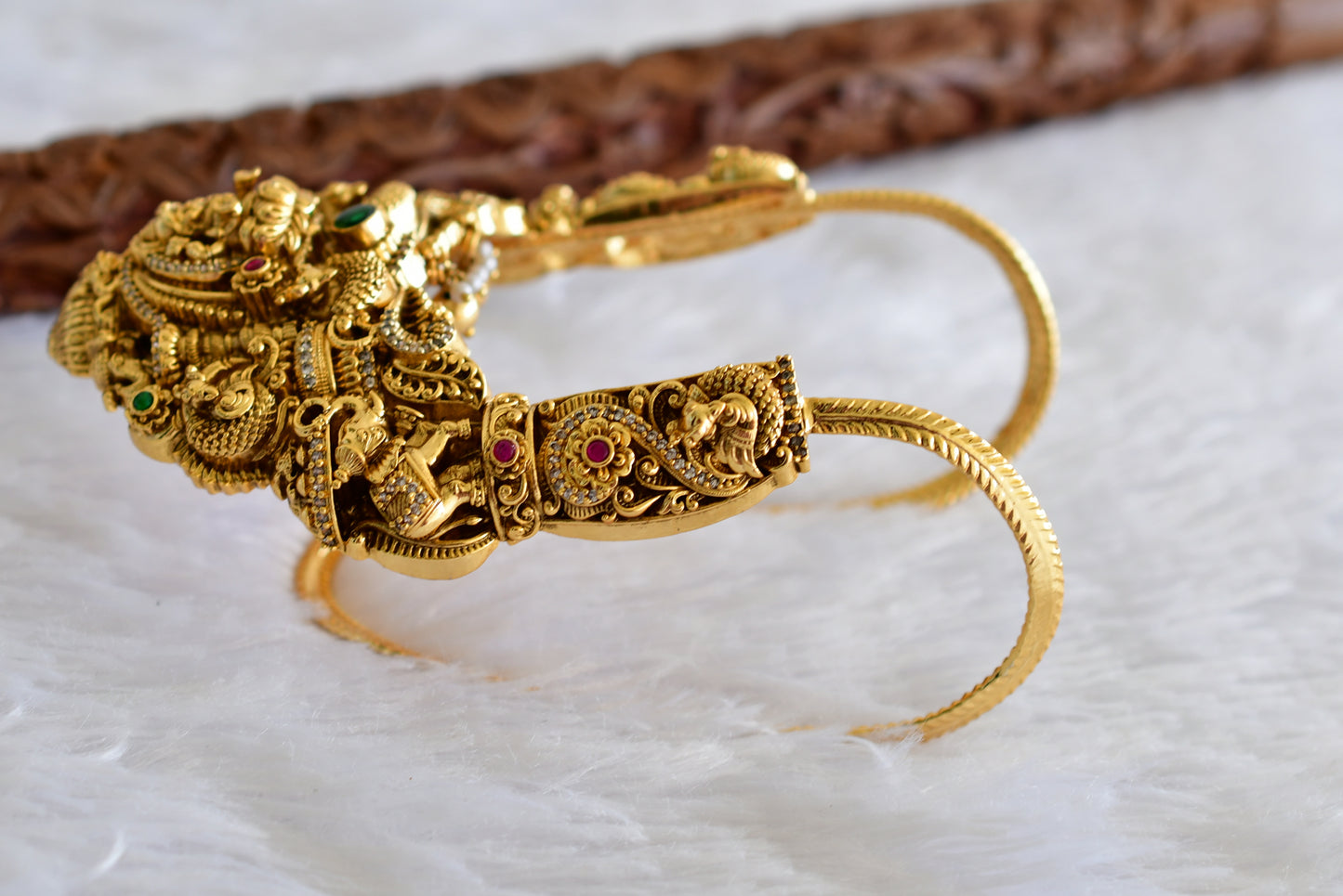 Antique gold tone cz pink-green jadau lakshmi peacock elephant nakshi vanki/bajuband dj-51969