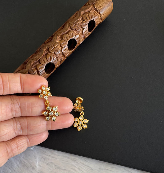 Gold tone AD white flower earrings dj-52244