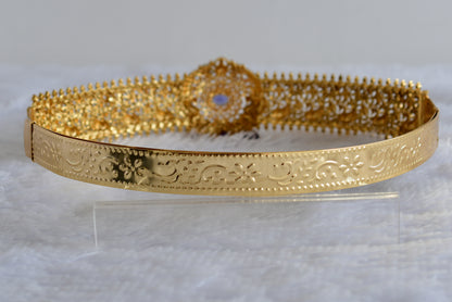 Antique gold tone purple-white stone peacock waist band dj-52195