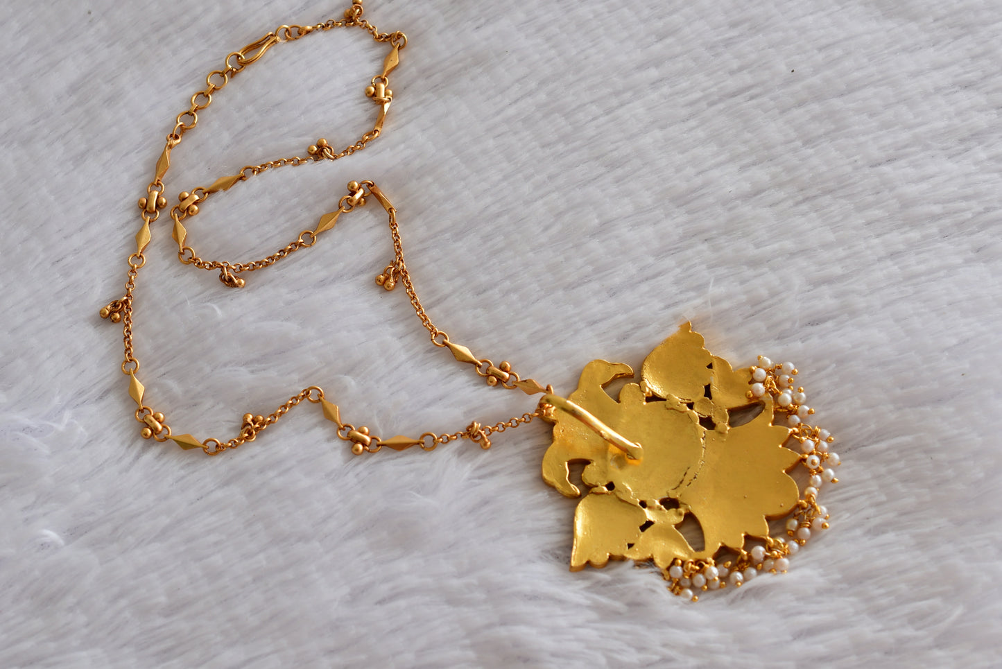 Matte finish pink-green kundan jadau Ganda berunda necklace dj-51539