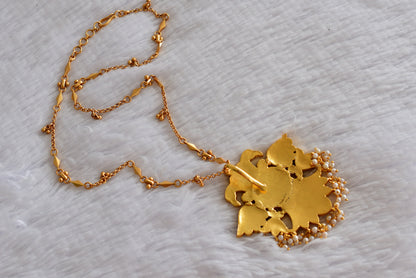 Matte finish pink-green kundan jadau Ganda berunda necklace dj-51539