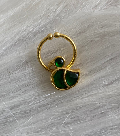 Gold tone kundan jadau green stone swan nose pin/bulakku dj-53740
