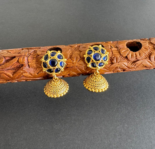 Antique finish blue kundan jadau jhumkka dj-51469