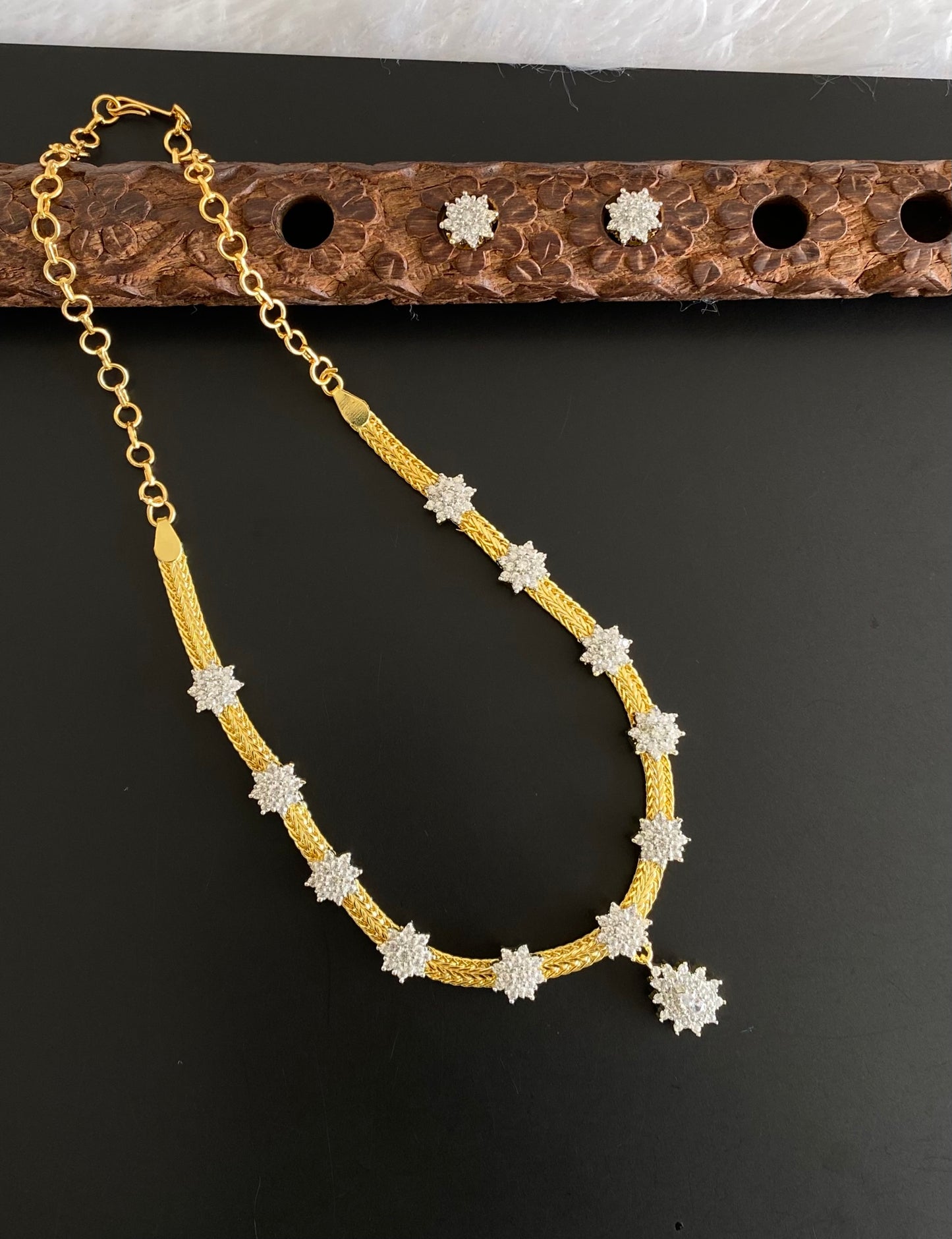 Gold tone cz diamond look flower necklace set dj-54036