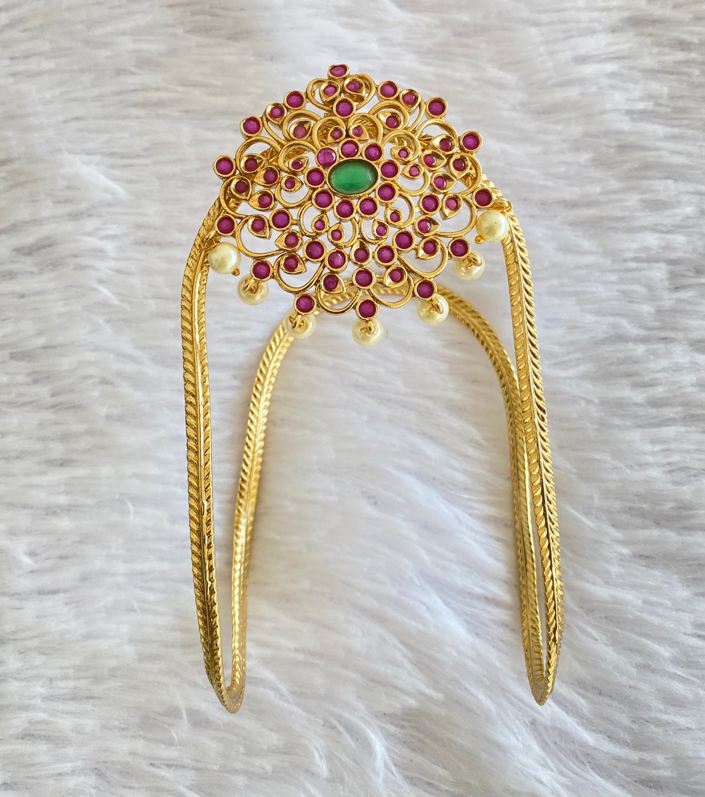 Antique gold tone cz ruby-green floral vanki/bajuband dj-52745