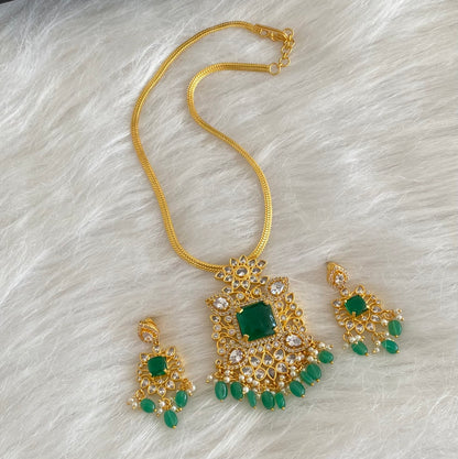 Gold tone white-green big stone green beaded necklace set dj-54437