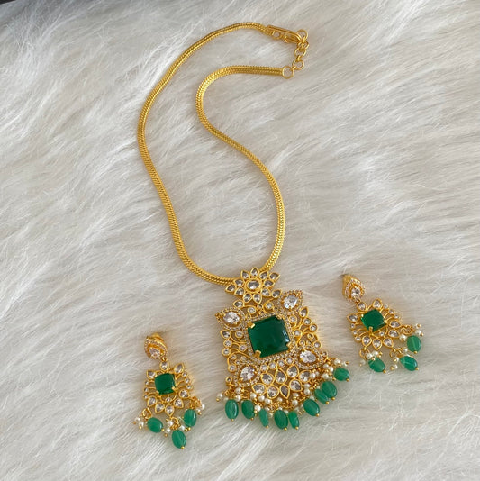 Gold tone white-green big stone green beaded necklace set dj-54437