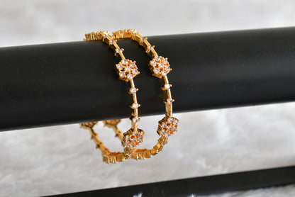 Gold tone cz white flower bangles(2.8) dj-51796
