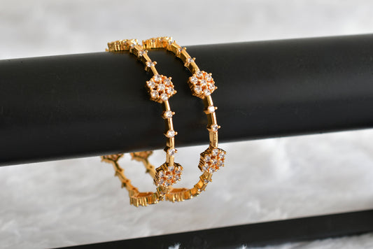 Gold tone cz white flower bangles(2.8) dj-51796