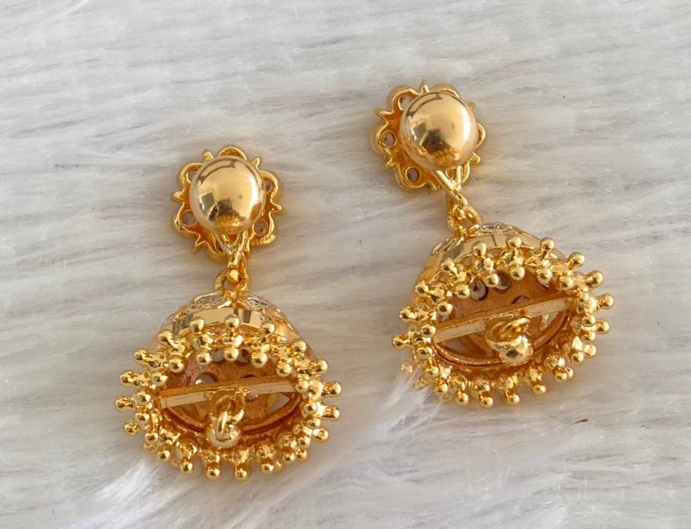 Gold look alike AD white stone jhumkka dj-53581