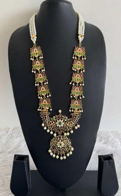 Gold tone precious kemp-green-white pearl lotus haar dj-52000