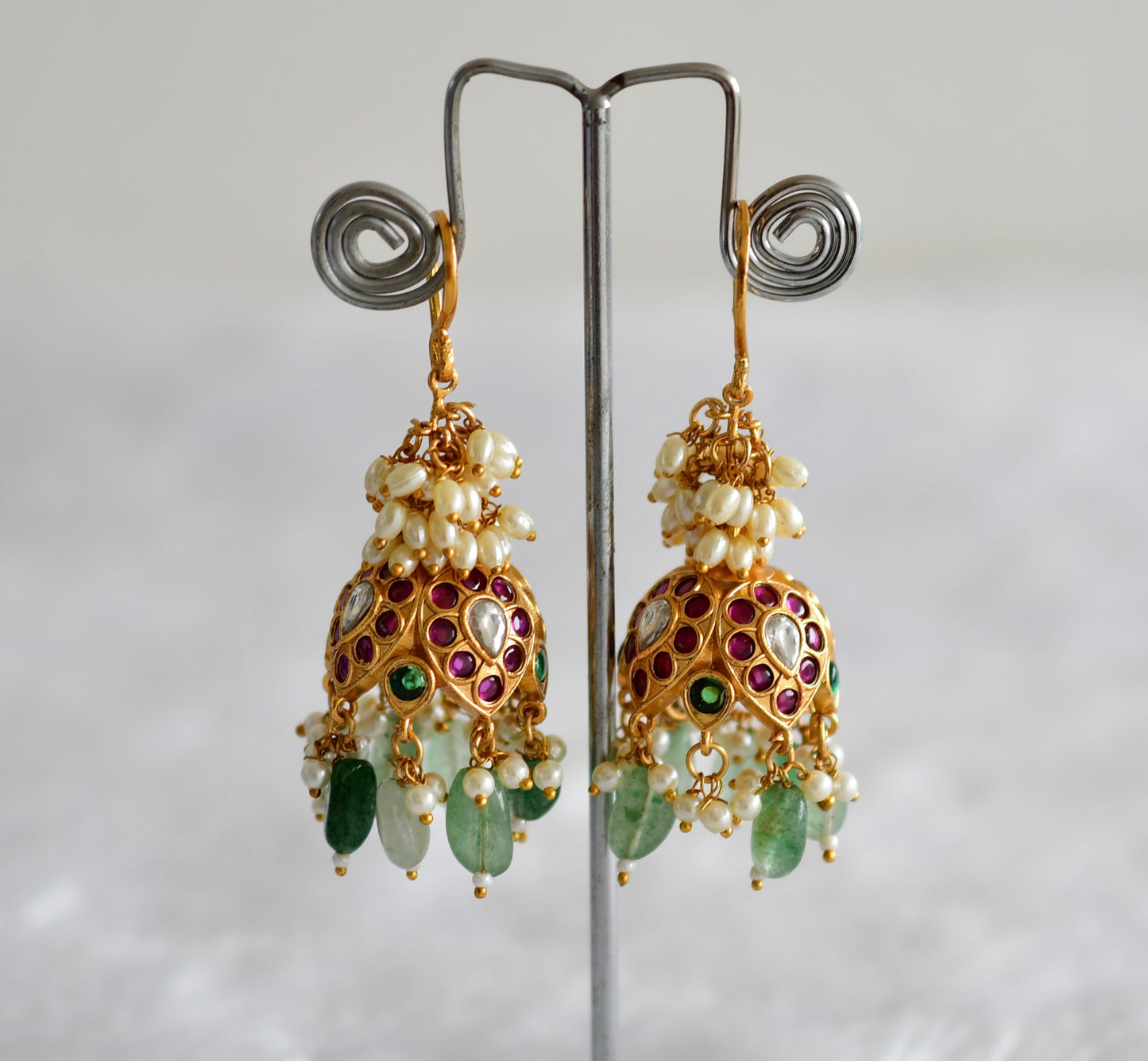 Matte finish kemp-green pearl cluster hook jhumkka dj-51862