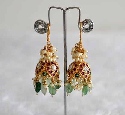Matte finish kemp-green pearl cluster hook jhumkka dj-51862