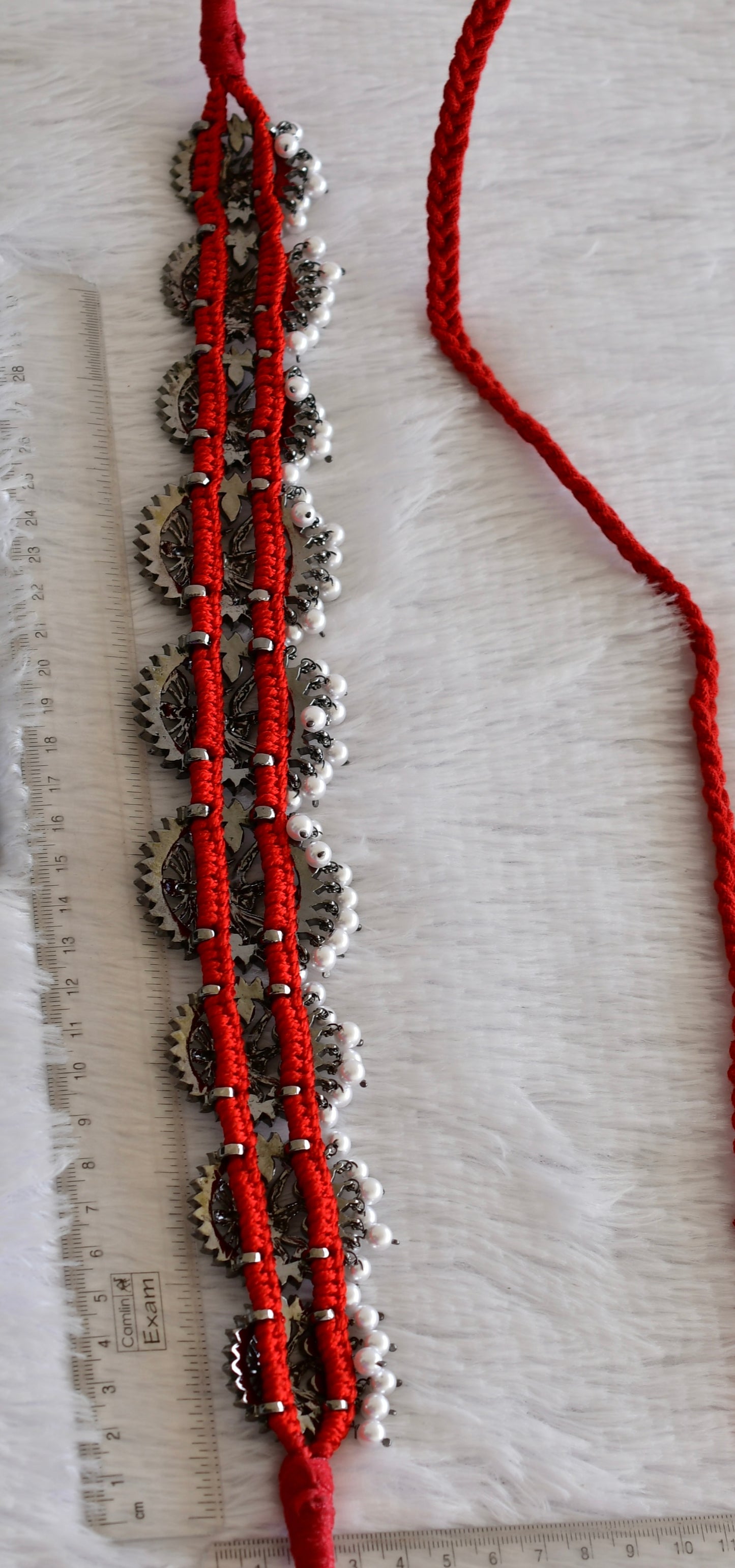 Black finish precious kemp-green-white pearl Shri Natarajar waist band dj-52272