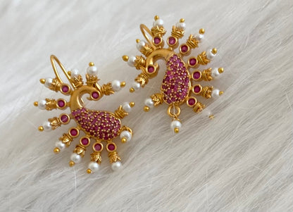 Matte gold pink stone pearl peacock bugadi earrings dj-53667