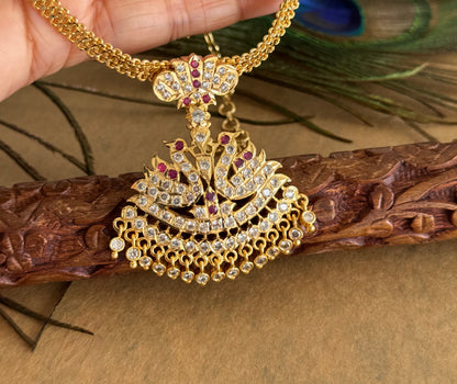 Gold tone south indian AD pink-white swan attigai/necklace dj-51741