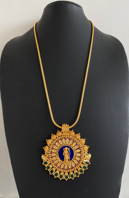 Gold tone pink-green-blue shri ram nagapadam big pendant with 24 inches chain dj-53693