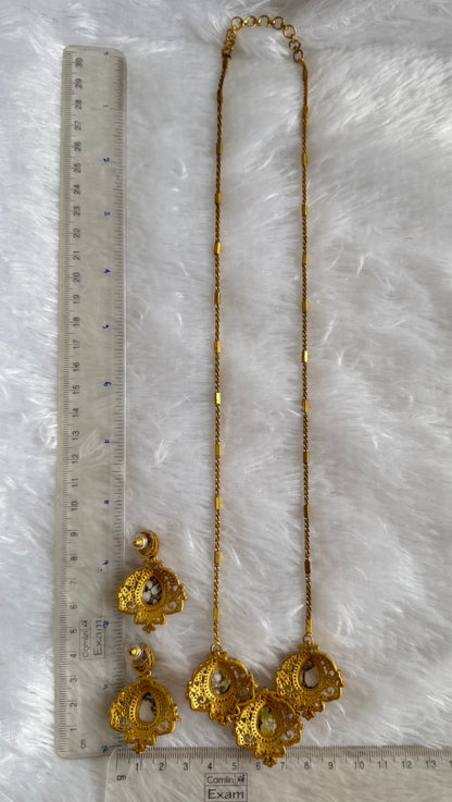 Antique gold tone white-gold fire stone long chain set dj-51092