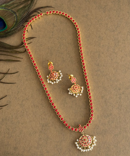 Gold tone coral South Indian style haar set dj-51675