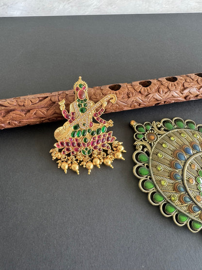 Matte finish kemp-green-white Ma Saraswathi pendant dj-52072