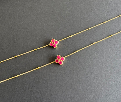 Gold tone pink flower kundan jadau anklets dj-51411