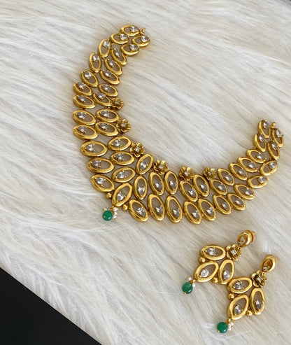 Antique gold tone white stone flower necklace set dj-54803