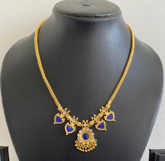 Gold tone white-blue palakka necklace dj-53057