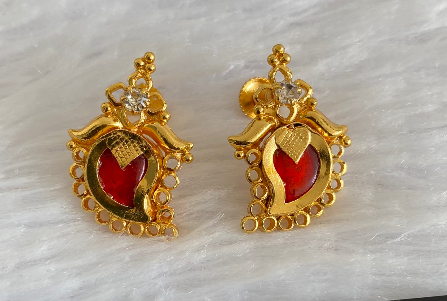 Gold tone red-white stone mango kerala style stud/earrings dj-53114