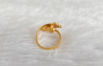 Gold tone pink stone green palakka adjustable finger ring dj-53680
