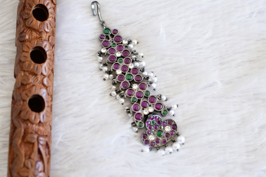 Black finish precious kemp-green-white pearl Shri Naagar moon tikka dj-52523