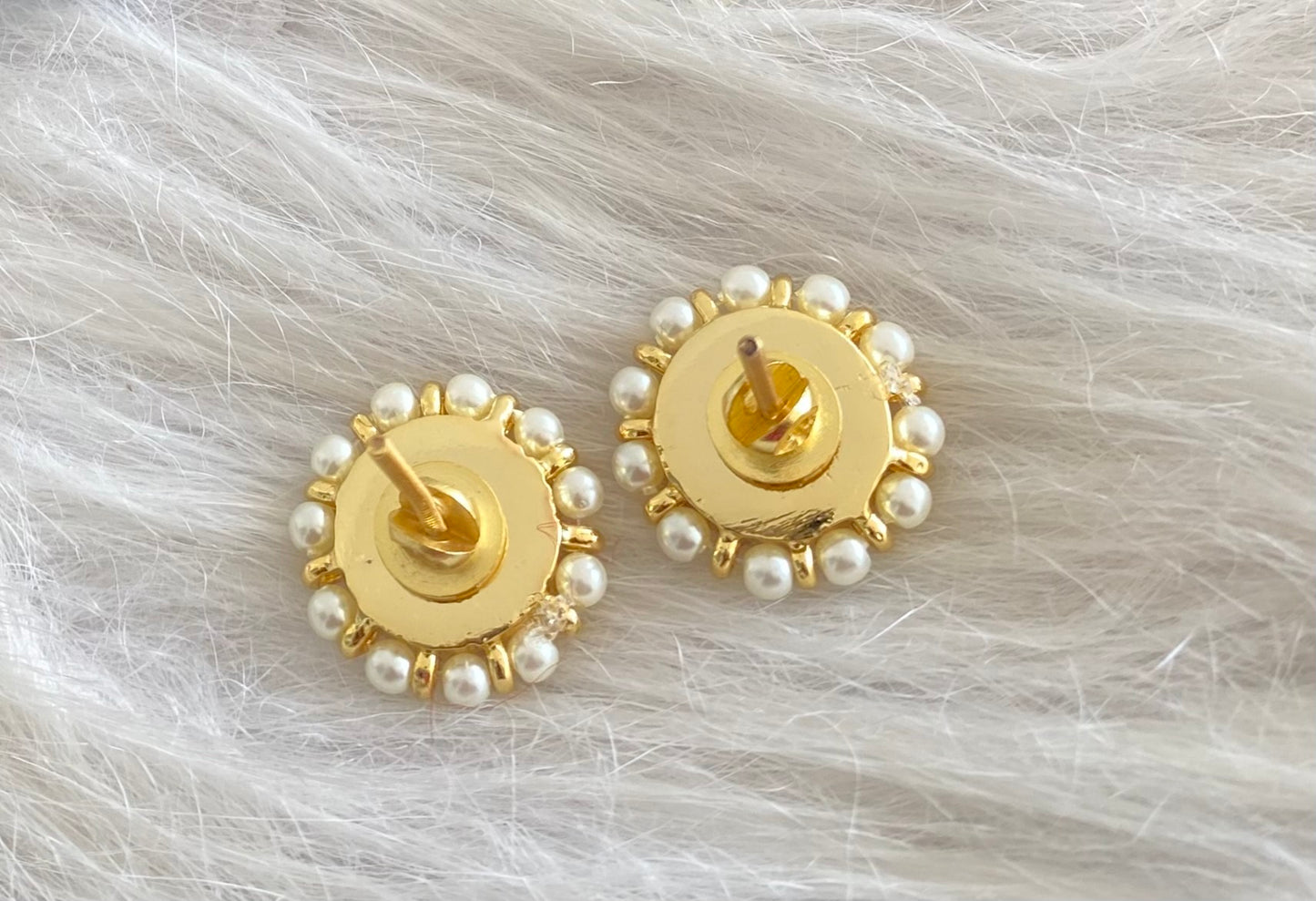 Gold tone precious kemp-green pearl stud/earrings dj-53923