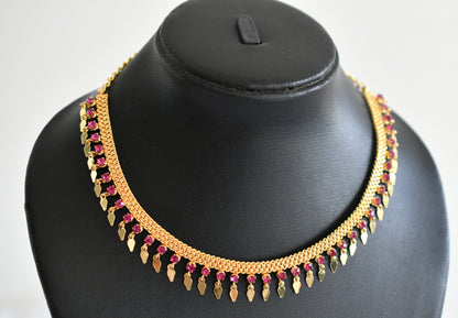 Gold tone ruby stone elakka thali choker necklace  dj-53105